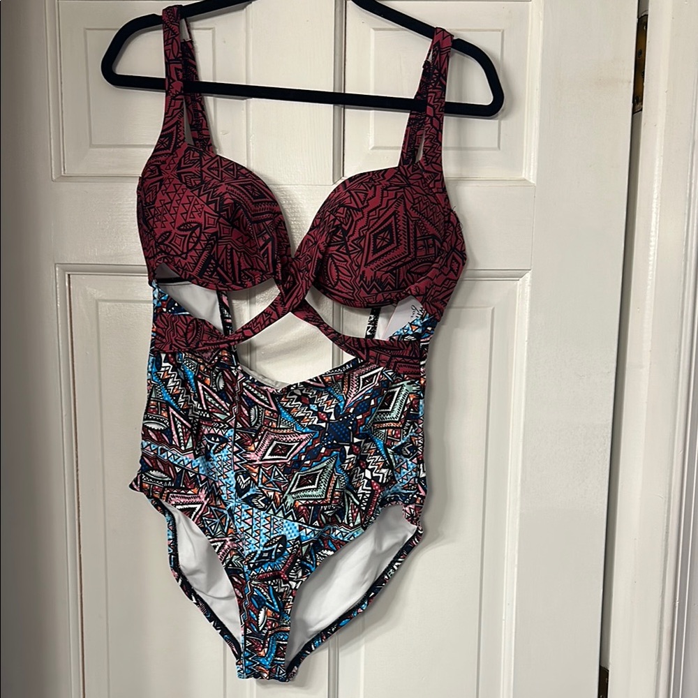 Swimsuits For All Geometric One Piece - Red and Blue